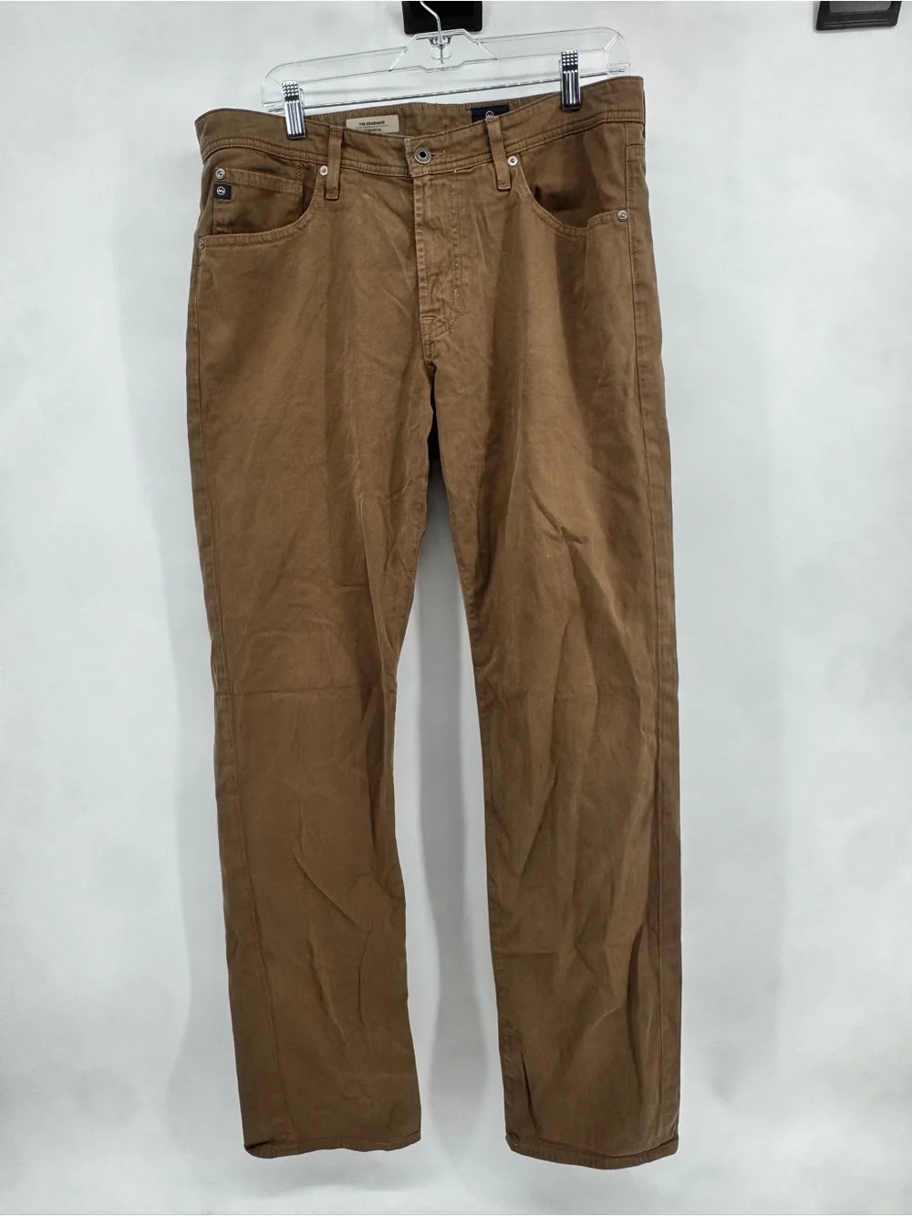 Ag Adriano Goldschmied Men's Tan Straight-Leg Chinos pants.